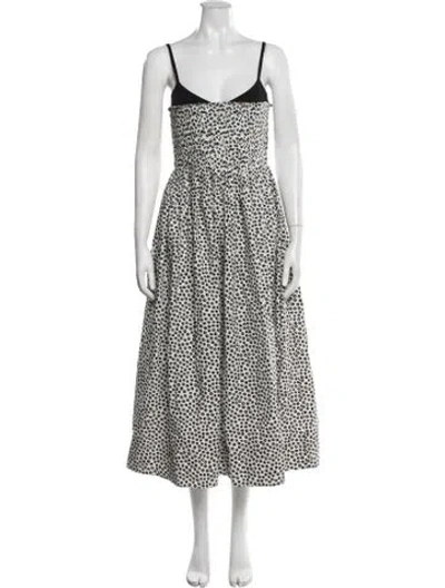 Pre-owned La Ligne Printed Midi Length Dress In White