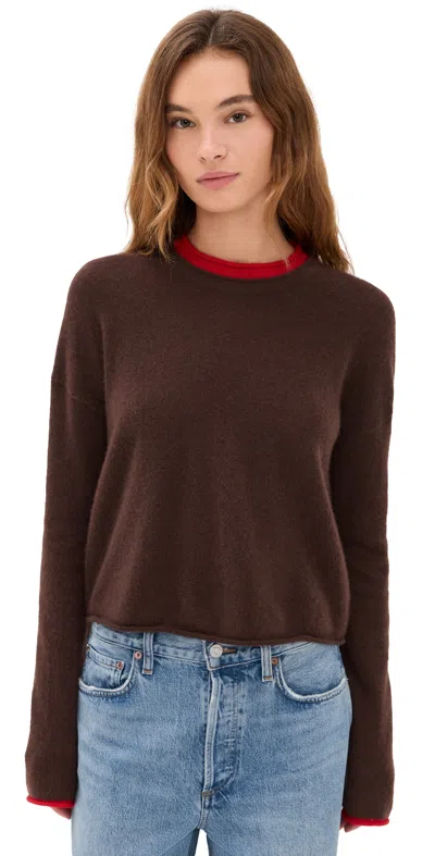 La Ligne Rolled Neck Cashmere Sweater Chocolate/tomato In Brown