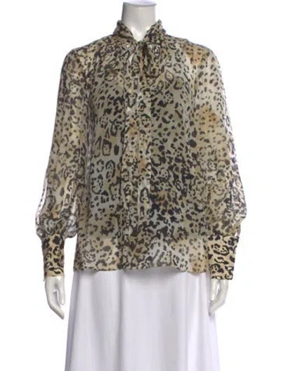 Pre-owned La Ligne Silk Animal Print Blouse In Neutral