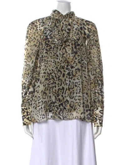 Pre-owned La Ligne Silk Animal Print Blouse In Neutrals