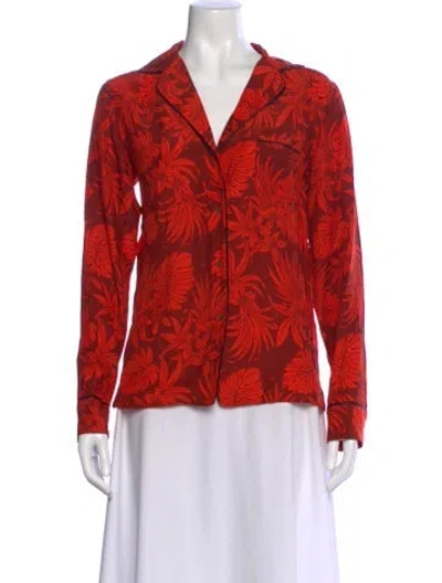 Pre-owned La Ligne Silk Floral Print Button-up Top In Red