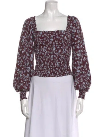 Pre-owned La Ligne Silk Floral Print Top In Purple