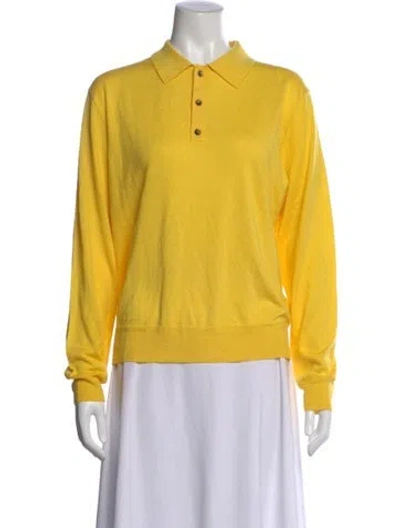 Pre-owned La Ligne Silk Long Sleeve Polo In Yellow