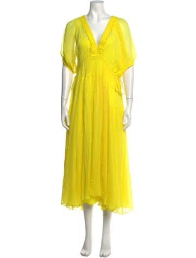 Pre-owned La Ligne Silk Midi Length Dress In Yellow