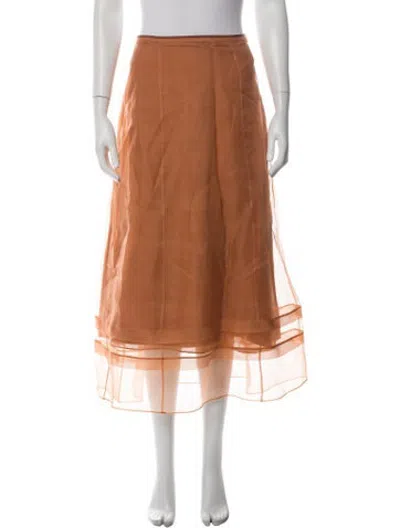 Pre-owned La Ligne Silk Midi Length Skirt In Orange