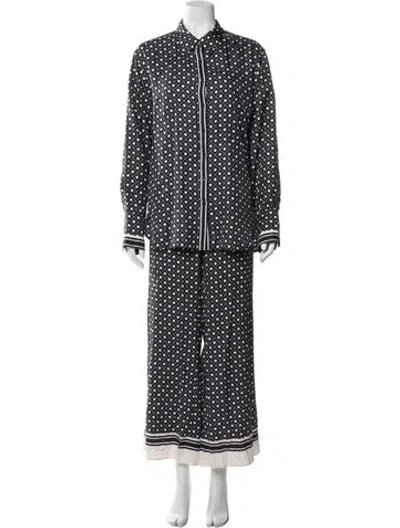 Pre-owned La Ligne Silk Polka Dot Print Pant Set In Blue