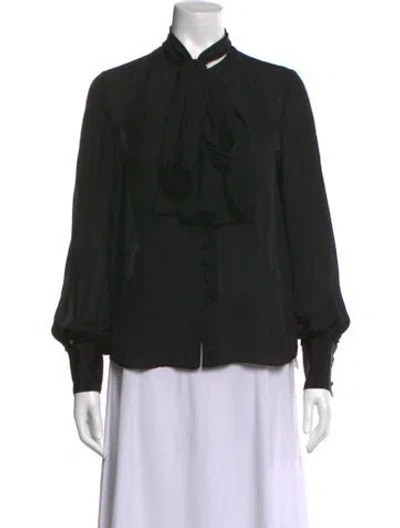 Pre-owned La Ligne Silk Tie Neck Blouse In Black