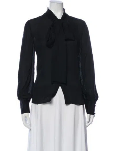 Pre-owned La Ligne Silk V-neck Blouse In Black