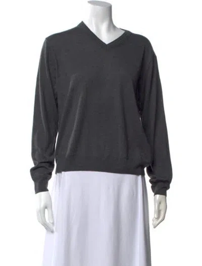 Pre-owned La Ligne Silk V-neck Sweater In Gray
