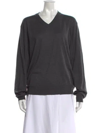 Pre-owned La Ligne Silk V-neck Sweater In Grey
