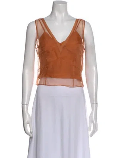 Pre-owned La Ligne Silk V-neck Top In Orange