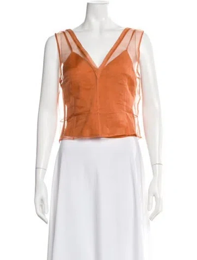 Pre-owned La Ligne Silk V-neck Top W/ Tags In Orange