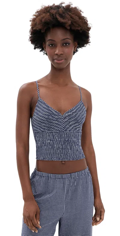 La Ligne Smocked Top Midnight/white In Blue
