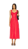La Ligne Gathered Cotton-poplin Midi Dress In Red