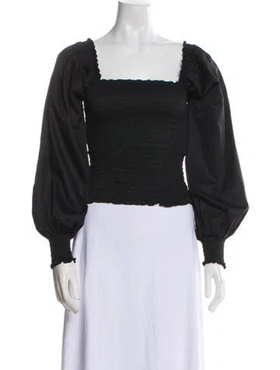 Pre-owned La Ligne Square Neckline Long Sleeve Crop Top In Blue