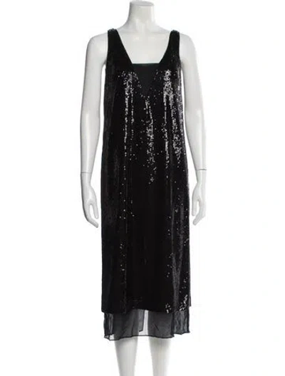 Pre-owned La Ligne Square Neckline Midi Length Dress In Black