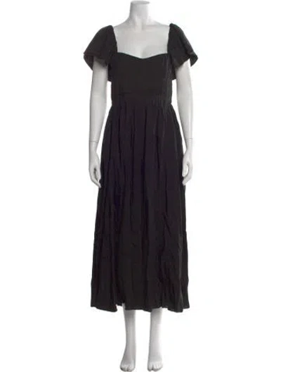 Pre-owned La Ligne Square Neckline Midi Length Dress In Black