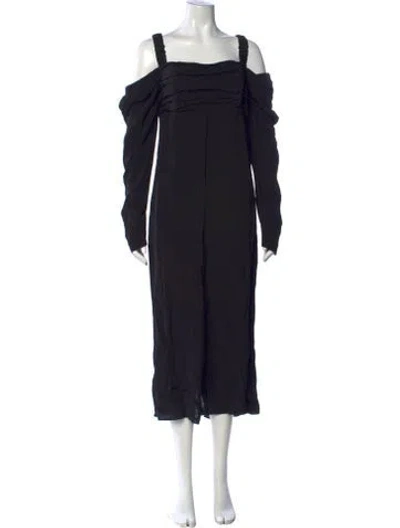 Pre-owned La Ligne Square Neckline Midi Length Dress In Black