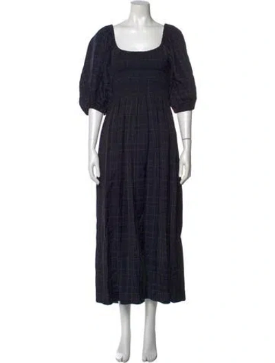 Pre-owned La Ligne Square Neckline Midi Length Dress In Blue