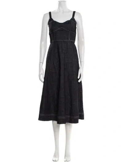 Pre-owned La Ligne Square Neckline Midi Length Dress In Blue
