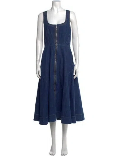 Pre-owned La Ligne Square Neckline Midi Length Dress In Blue