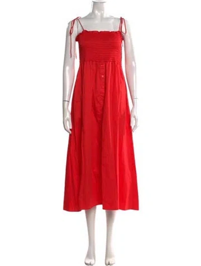 Pre-owned La Ligne Square Neckline Midi Length Dress In Red