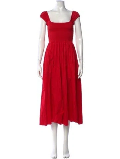 Pre-owned La Ligne Square Neckline Midi Length Dress In Red