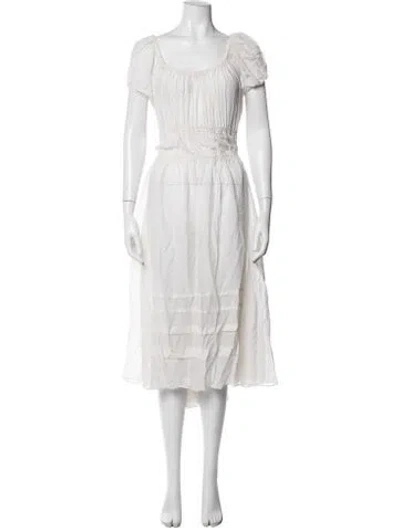 Pre-owned La Ligne Square Neckline Midi Length Dress In White