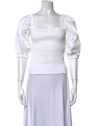 Pre-owned La Ligne Square Neckline Short Sleeve Top In White