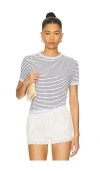 La Ligne Stripe Linen Short Sleeve Tee In Blue