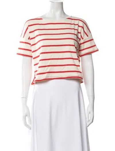 Pre-owned La Ligne Striped Bateau Neckline Crop Top In Red