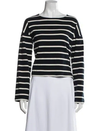 Pre-owned La Ligne Striped Bateau Neckline Top In Blue