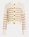 La Ligne Striped Brushed Cashmere Cardigan In Creamtan