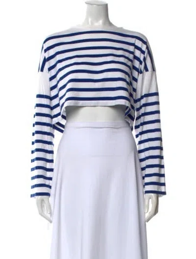 Pre-owned La Ligne Striped Crew Neck Crop Top In White