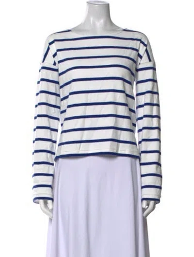 Pre-owned La Ligne Striped Crew Neck Sweater In White