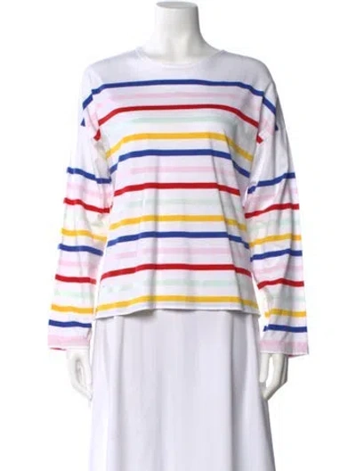 Pre-owned La Ligne Striped Crew Neck Sweatshirt In White