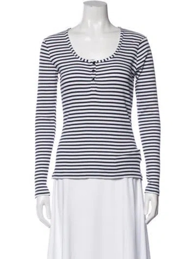 Pre-owned La Ligne Striped Crew Neck Top In White