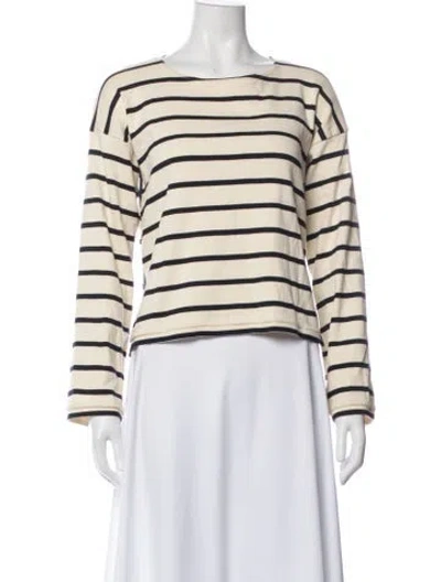 Pre-owned La Ligne Striped Crew Neck Top In White