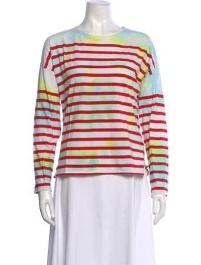 Pre-owned La Ligne Striped Crew Neck T-shirt In Red
