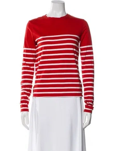 Pre-owned La Ligne Striped Crew Neck T-shirt In Red