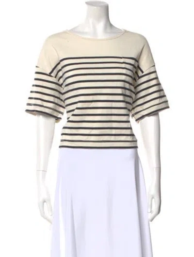 Pre-owned La Ligne Striped Crew Neck T-shirt In White