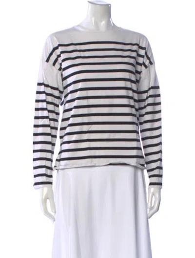 Pre-owned La Ligne Striped Crew Neck T-shirt In White