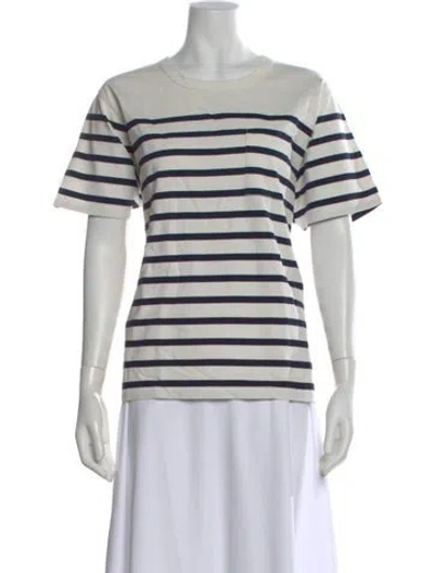 Pre-owned La Ligne Striped Crew Neck T-shirt In White