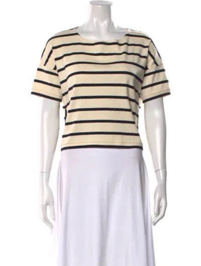 Pre-owned La Ligne Striped Crew Neck T-shirt In White
