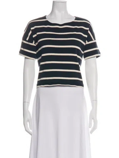 Pre-owned La Ligne Striped Crew Neck T-shirt In White