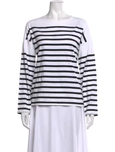 Pre-owned La Ligne Striped Crew Neck T-shirt In White