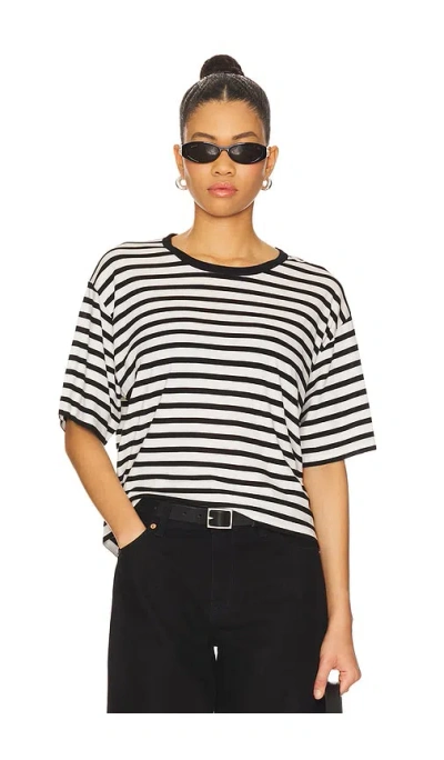 La Ligne Striped Cropped Short Sleeve Tee In Black