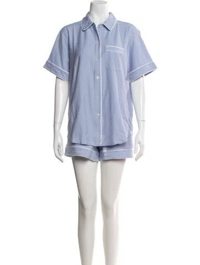 Pre-owned La Ligne Striped Grosgrain Trim Pajamas W/ Tags In Blue