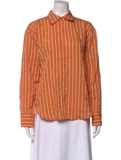 Pre-owned La Ligne Striped Long Sleeve Button-up Top W/ Tags In Orange