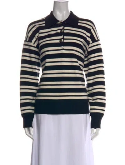 Pre-owned La Ligne Striped Long Sleeve Polo In Black